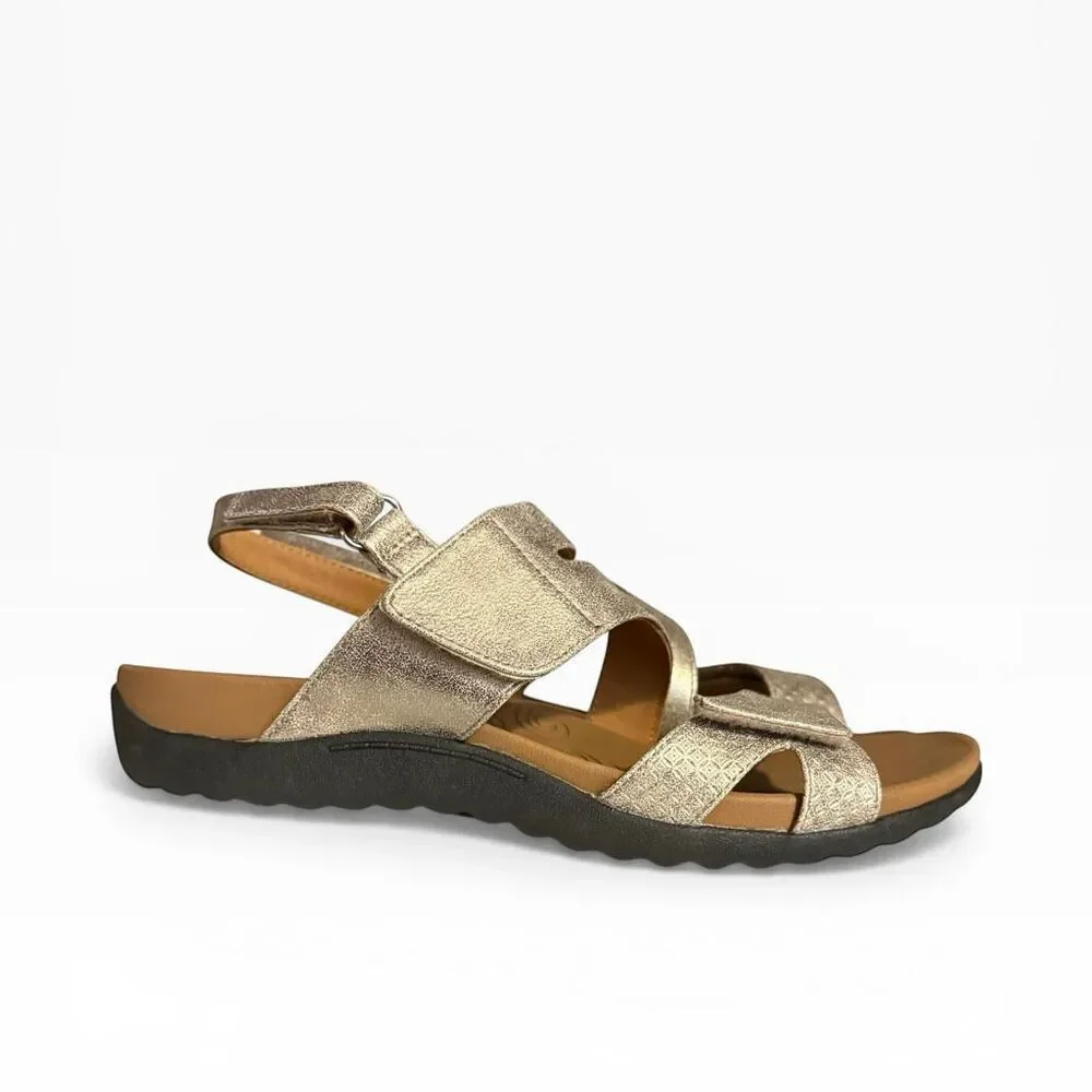 Rockport Ridge Asymmetrical Sandals Women's size 8.5 Adjustable Metallic Gold